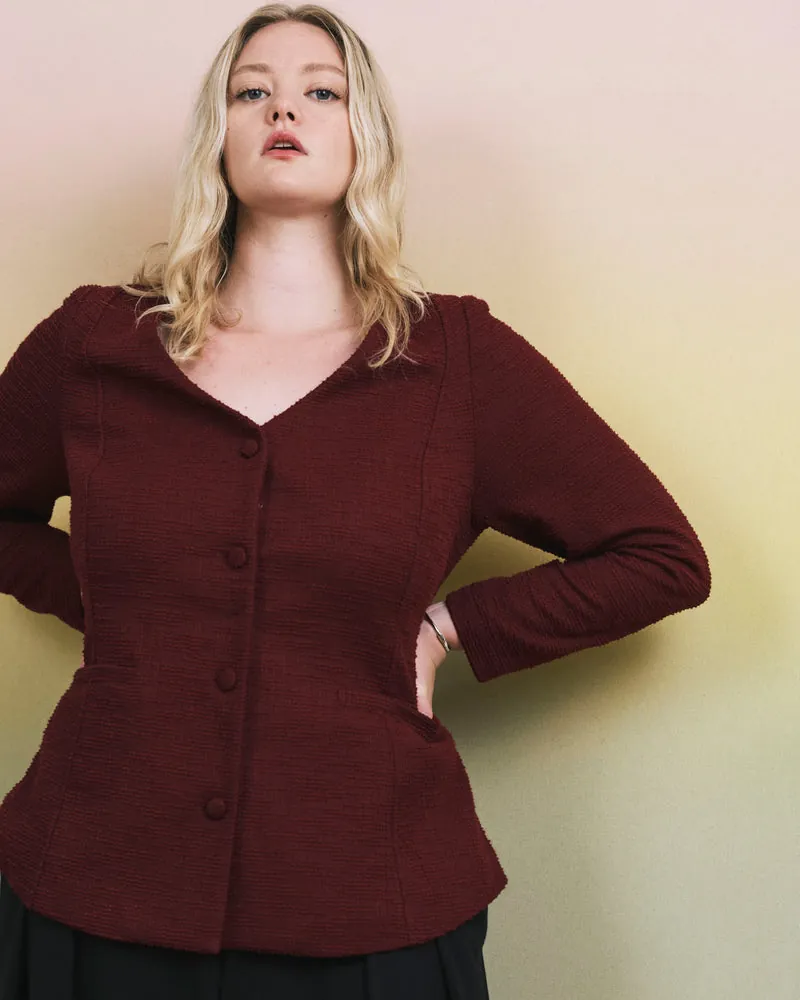 Blusa Alfaiataria Statement Ponte Deep Vermelho Tweed - foto 1