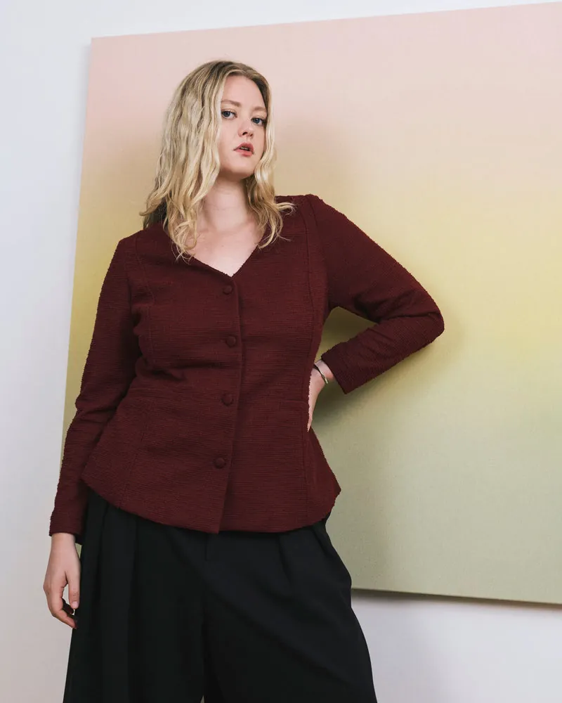 Blusa Alfaiataria Statement Ponte Deep Vermelho Tweed - foto 2