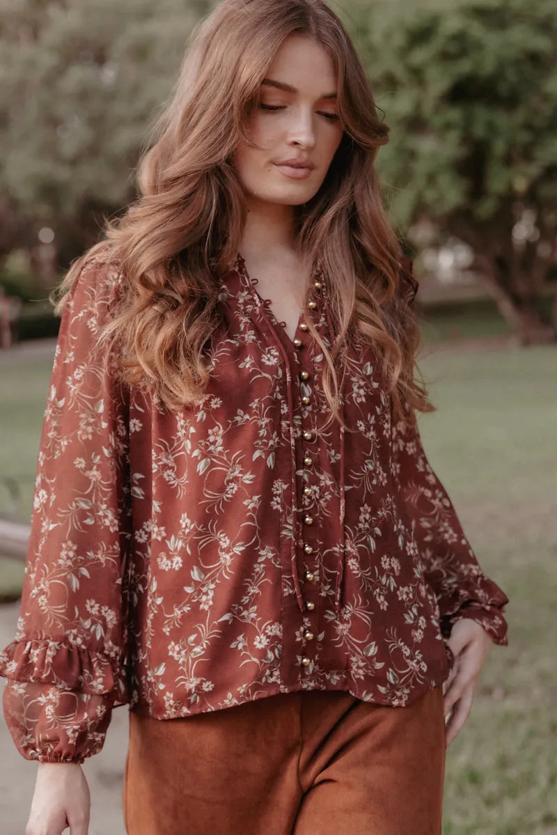 Blusa Babado Elanira Rust Floral - foto 1
