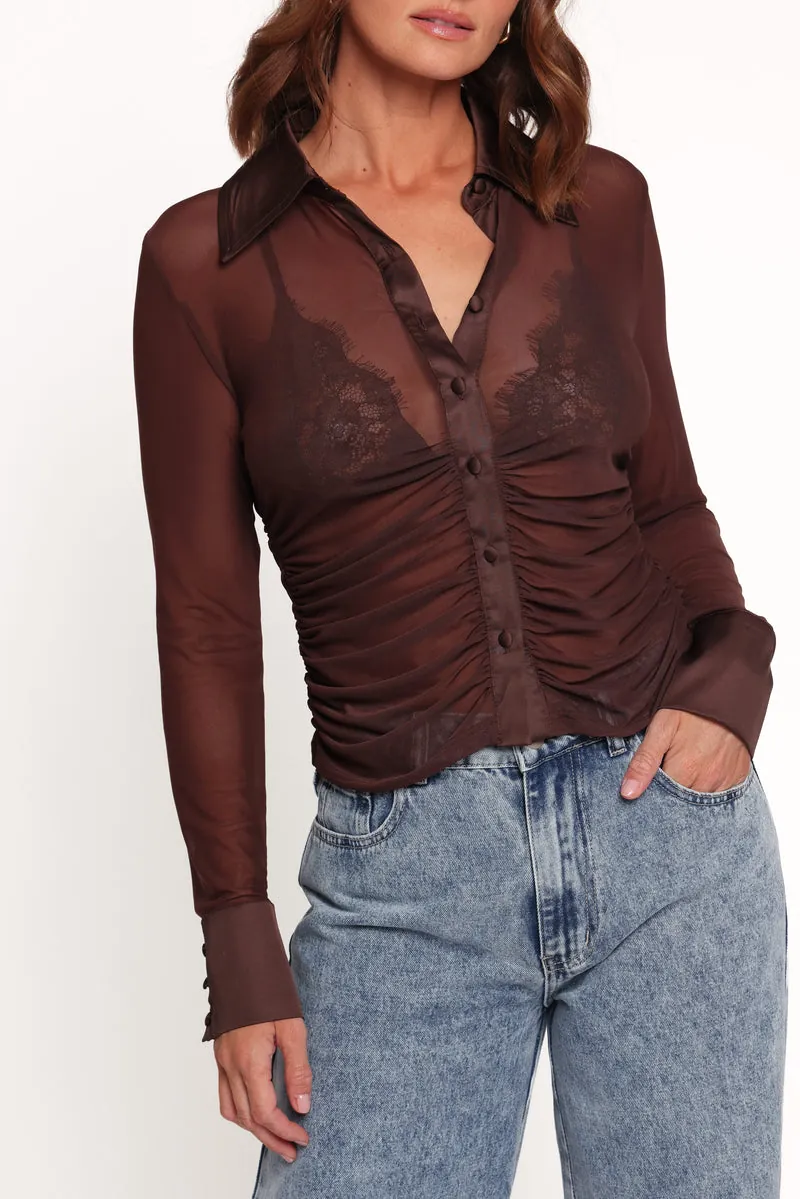 Blusa Carolyn Mesh Ruched Chocolate - foto 3
