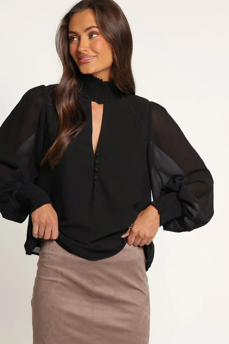 Blusa Linna Smocked Keyhole Preto - foto 2