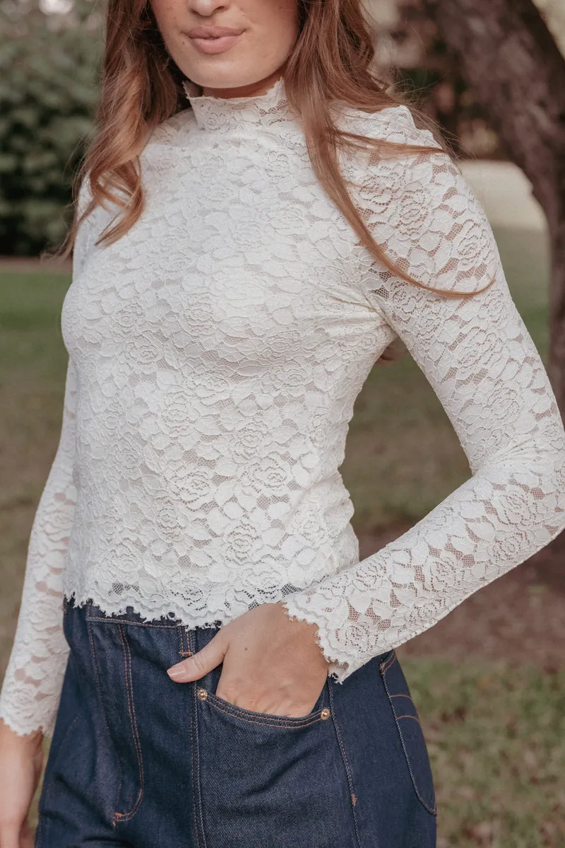 Blusa Renda Beatriz High Neck Marfim - foto 1