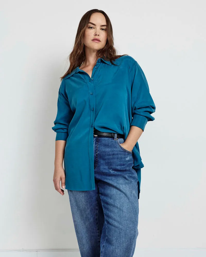 Camisa Cooling Stretch Cupro Oversized Artist Azul Beetle - foto 1