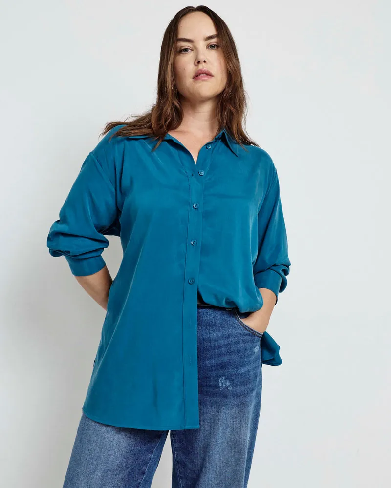 Camisa Cooling Stretch Cupro Oversized Artist Azul Beetle - foto 3