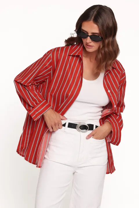 Blusa Palmer Button Down Vermelho Listrado