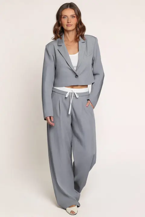 Calça Drapey Double Waistband Relaxed Mescla Cinza