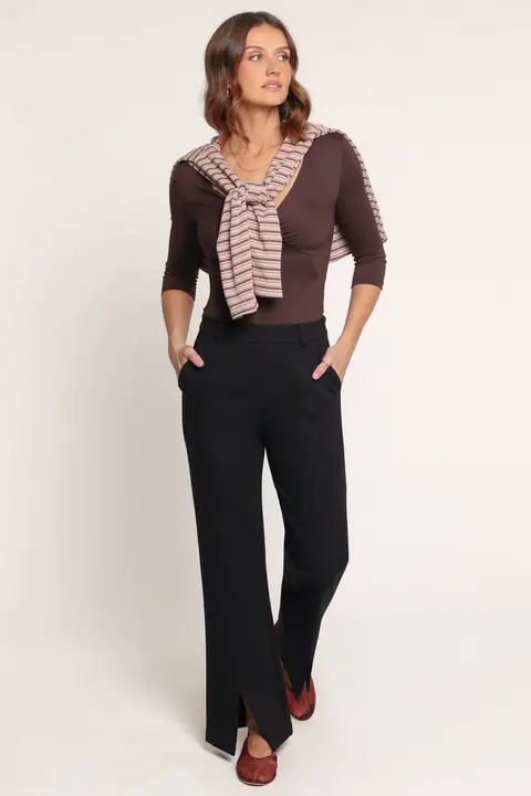 Calça Perfect Ponte Split Front Flared Preto