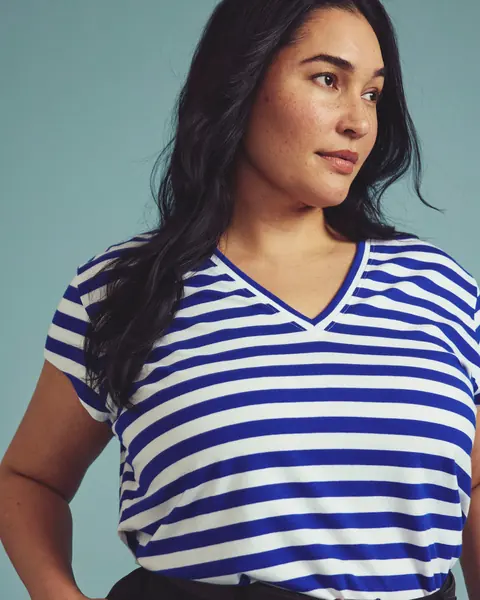 Camiseta Ashley V Neck Cap Sleeve Hammersmith Azul/Branco Listrado