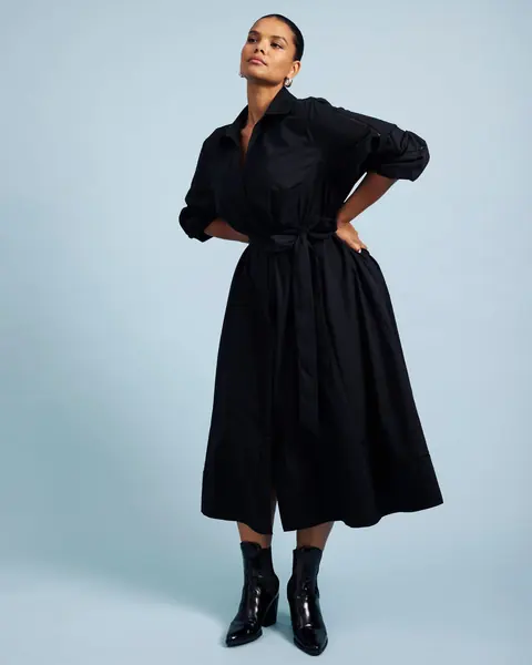 Vestido Chemise Claire Stretch Poplin Preto