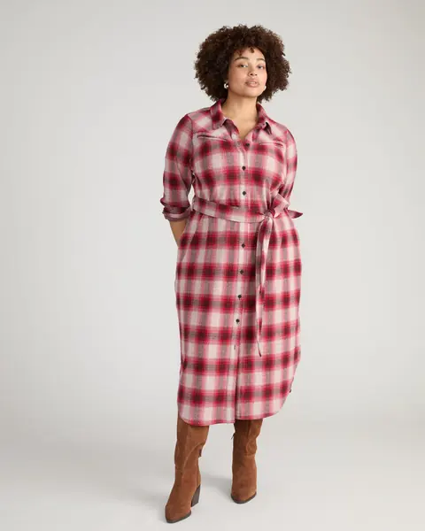 Vestido Chemise Morgan Belted Stretch Flannel Kent Xadrez