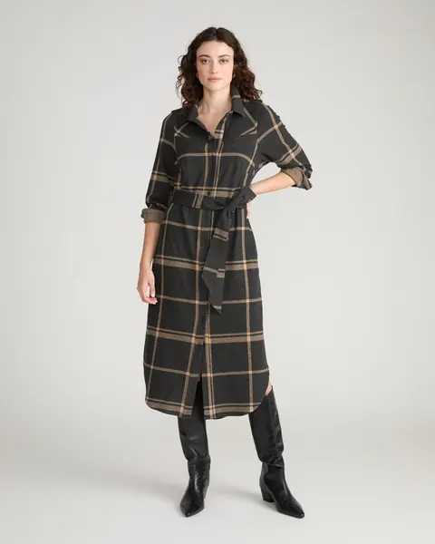 Vestido Chemise Morgan Belted Stretch Flannel Mushroom Cap Xadrez