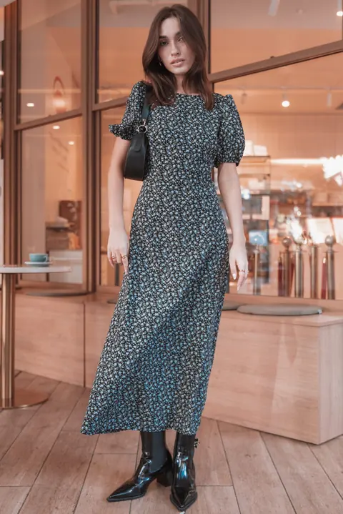 Vestido Longo Gemima Preto Miúdo Floral