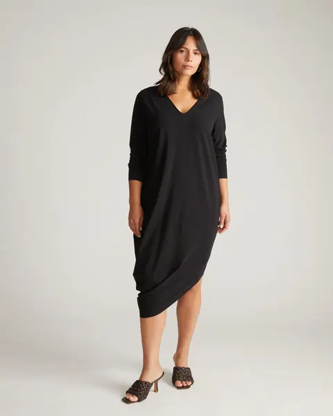 Vestido Manga Longa Iconic V-Neck Geneva Preto