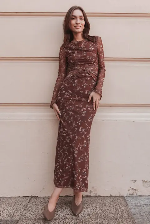 Vestido Manga Longa Nash Rust Floral