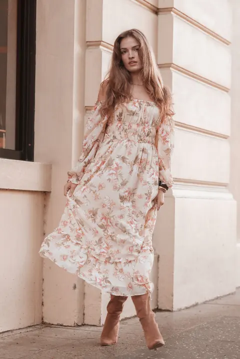 Vestido Midi Aine Creme Floral