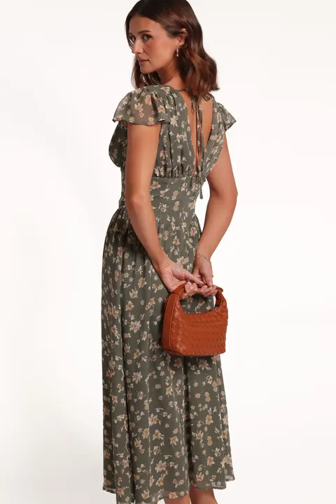 Vestido Midi Davie Verde-Oliva Floral