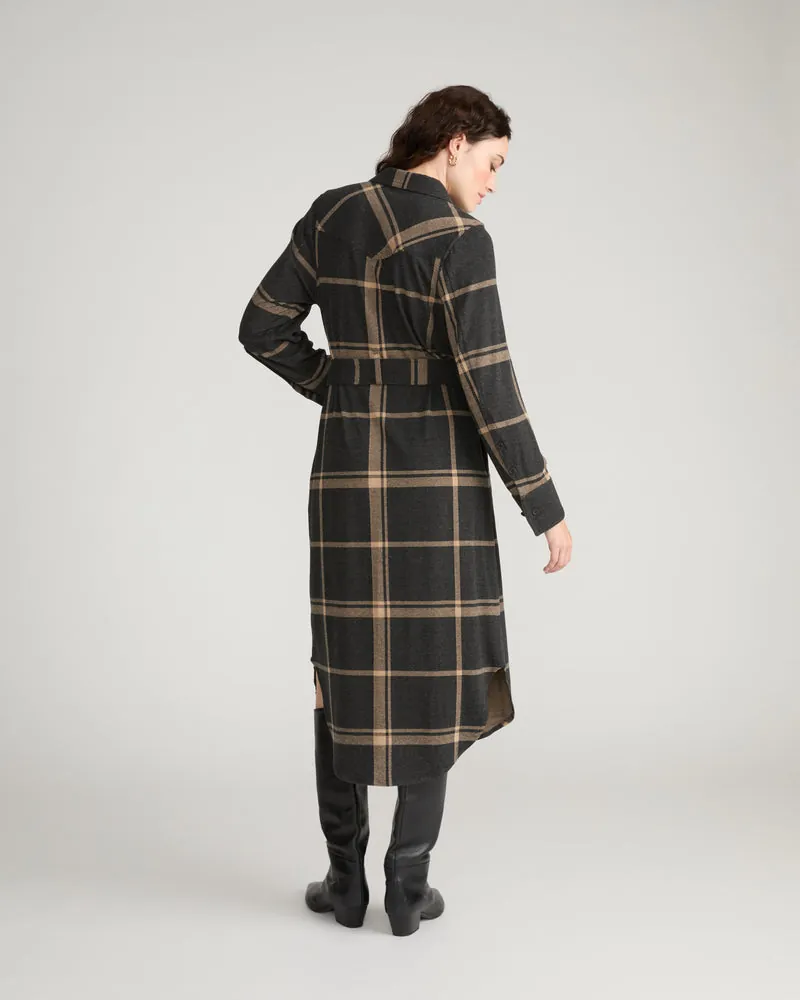 Vestido Chemise Morgan Belted Stretch Flannel Mushroom Cap Xadrez - foto 3