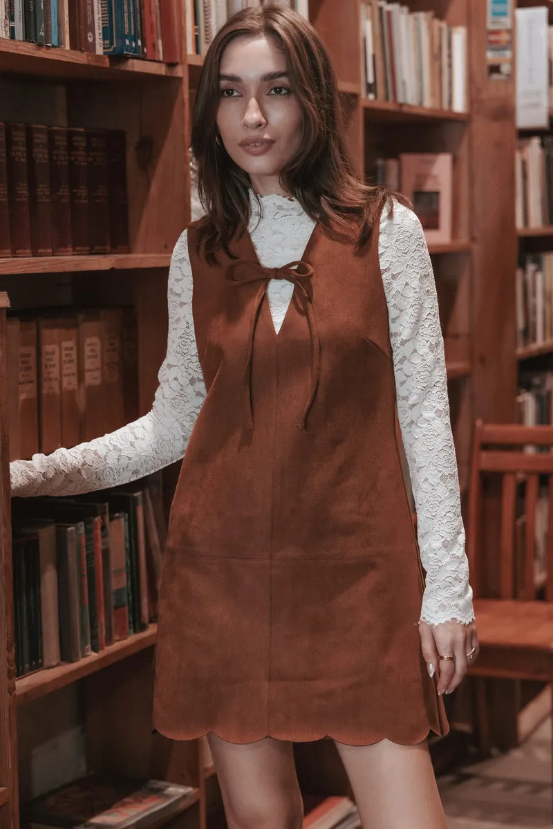 Vestido Curto Jonty Scallop Hem Cobre Caramelo - foto 1