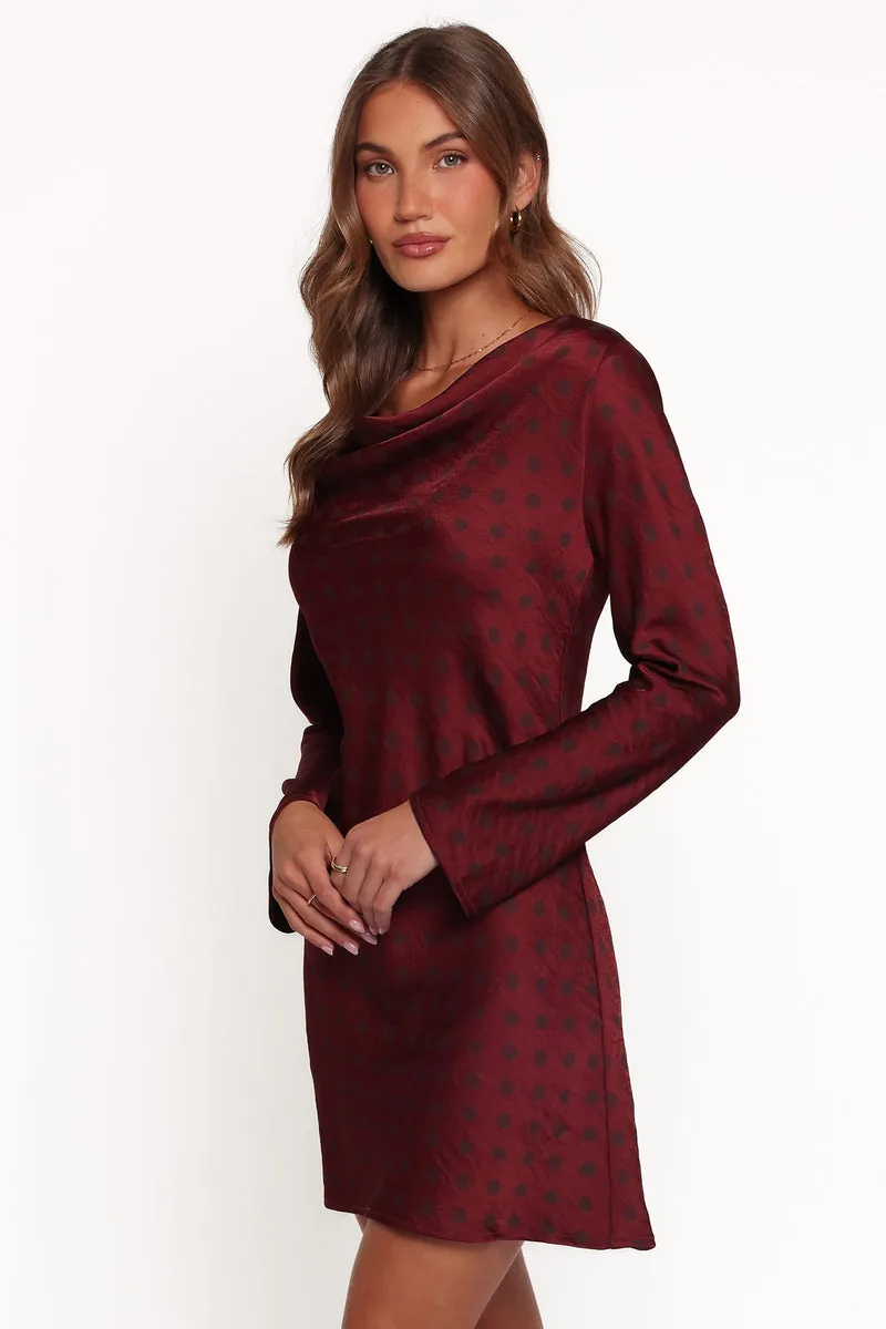 Vestido Curto Manga Longa Idalee Marrom/maroon Poá - foto 3