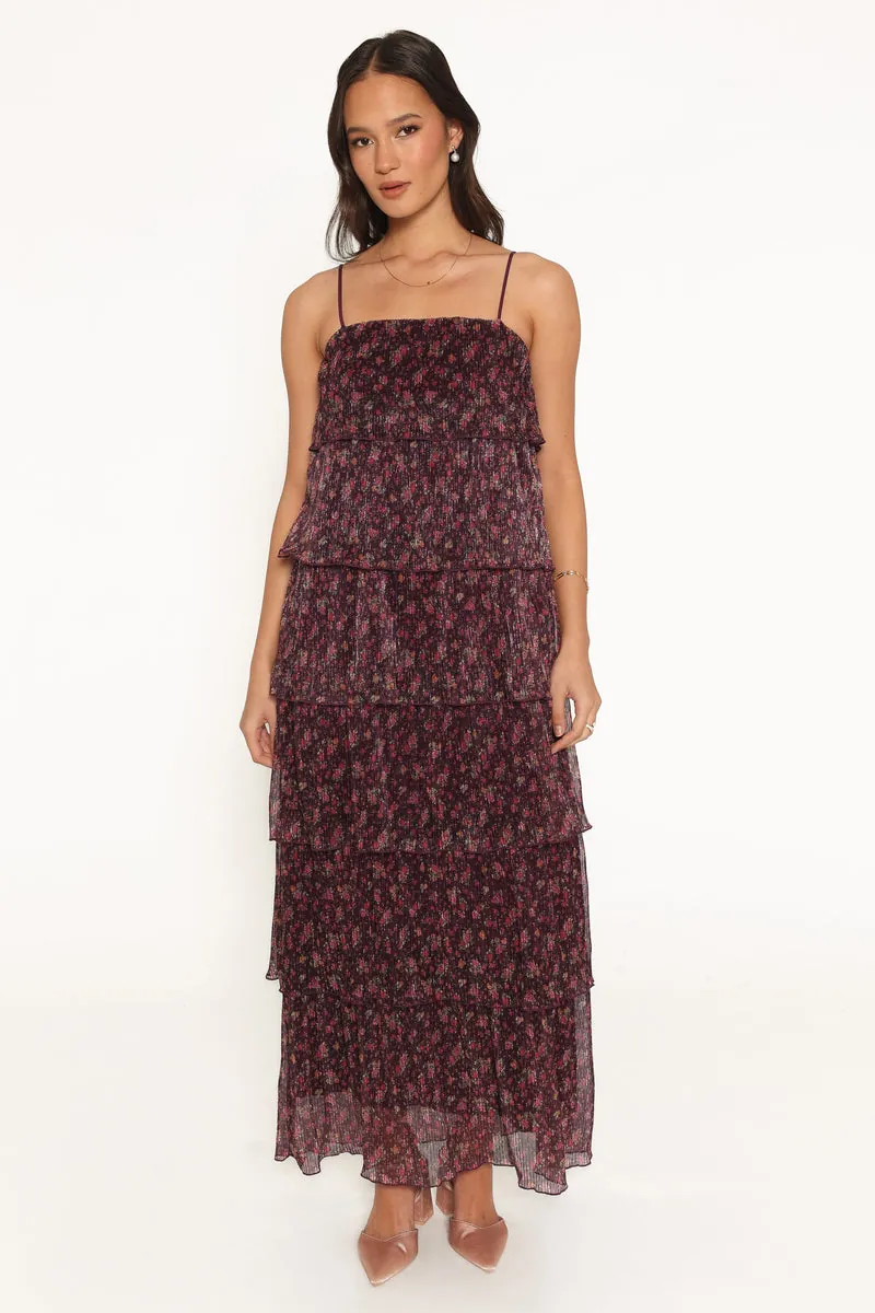 Vestido Longo Alinae Roxo Floral - foto 1