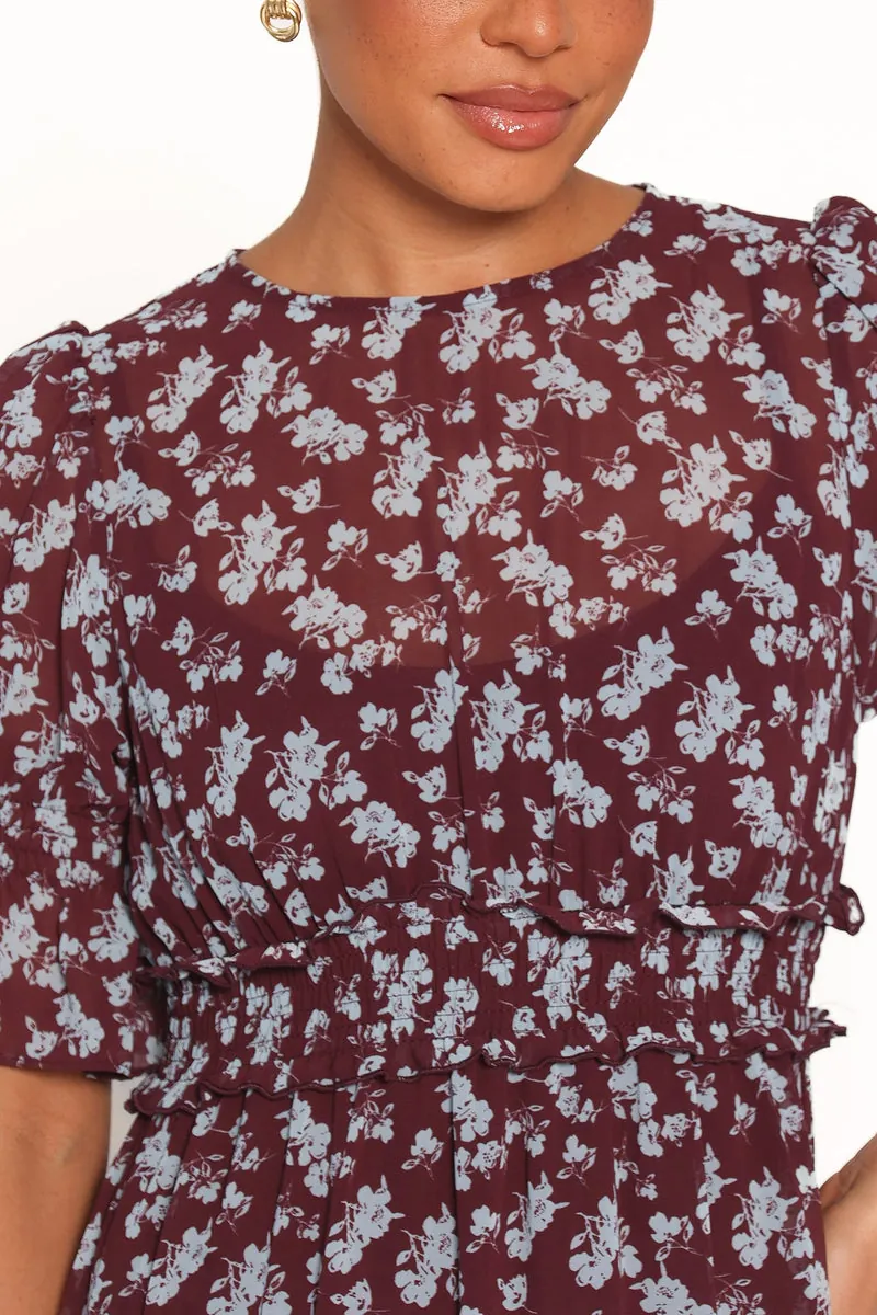 Vestido Longo Kelina Bordô Floral - foto 2