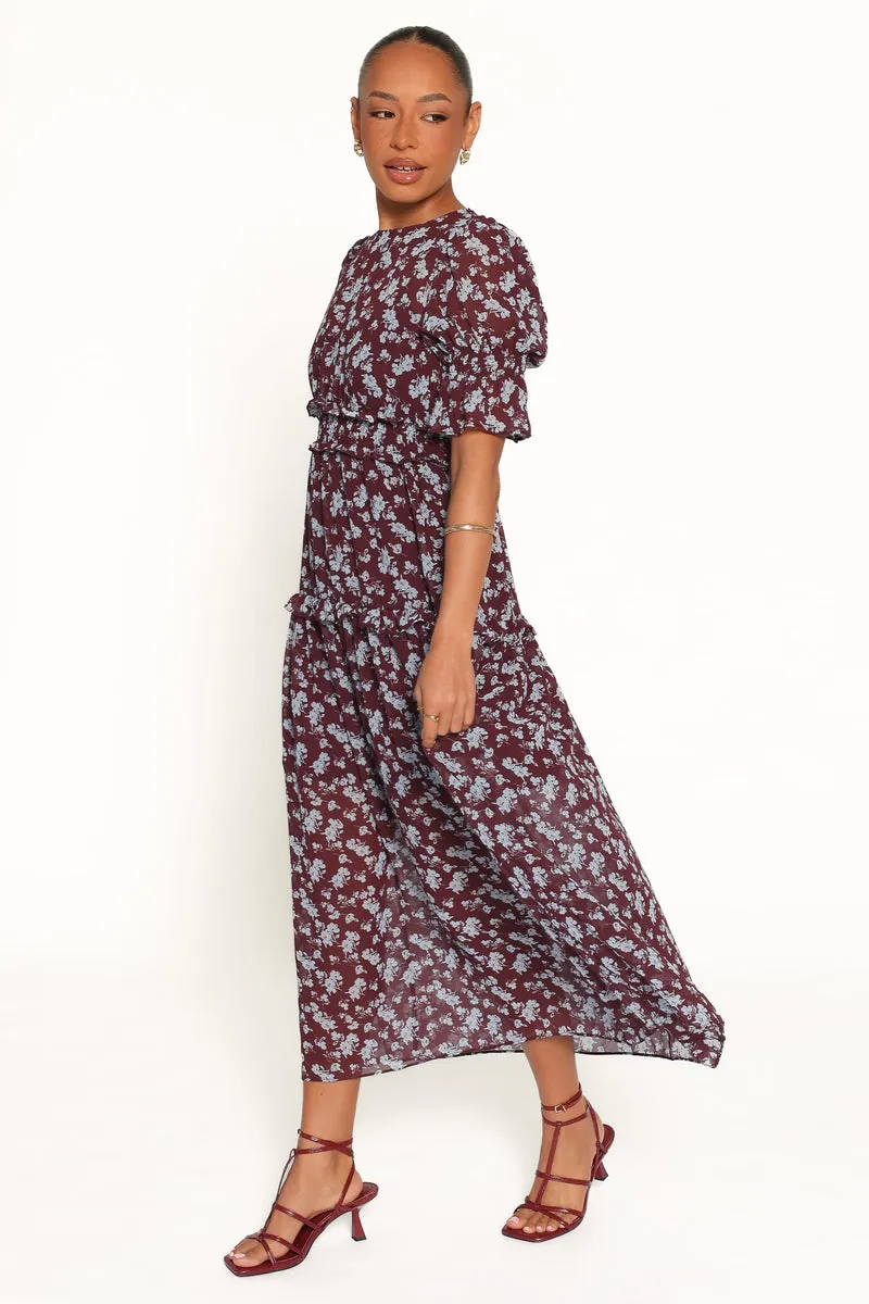 Vestido Longo Kelina Bordô Floral - foto 3