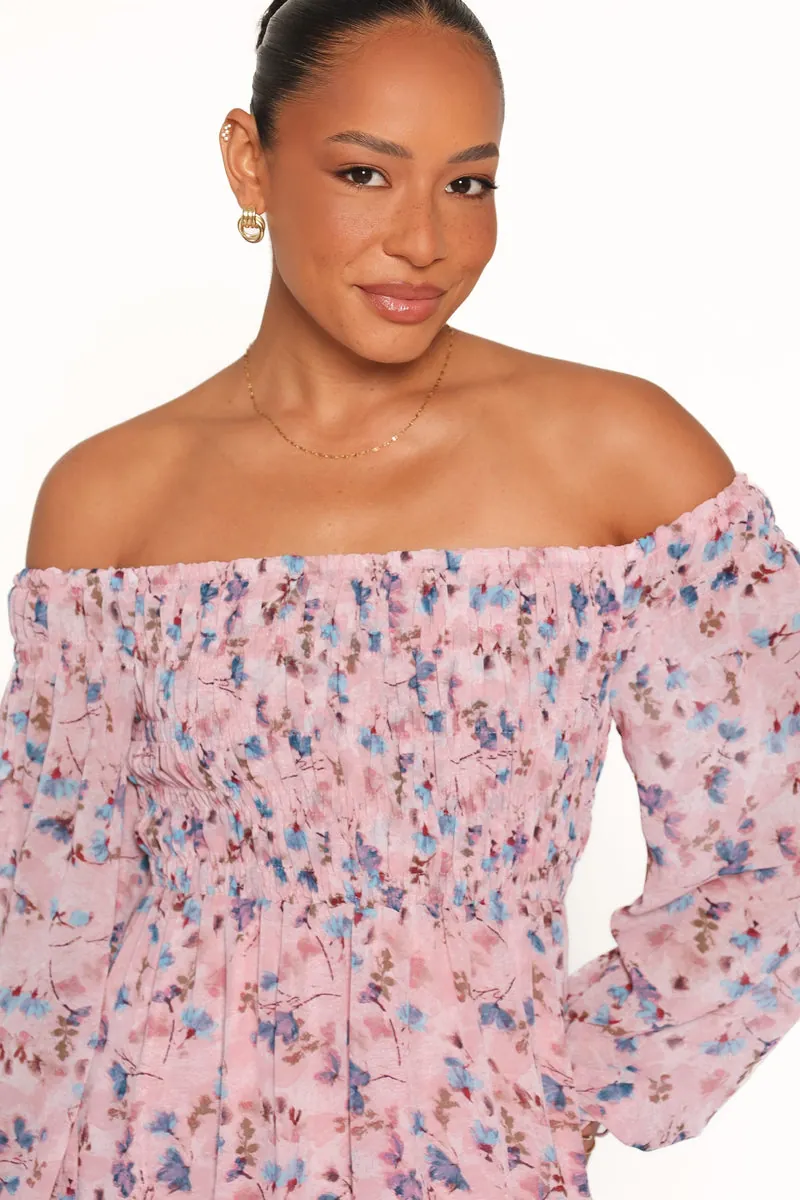 Vestido Longo Ombro a Ombro Harlon Rosa Floral - foto 2