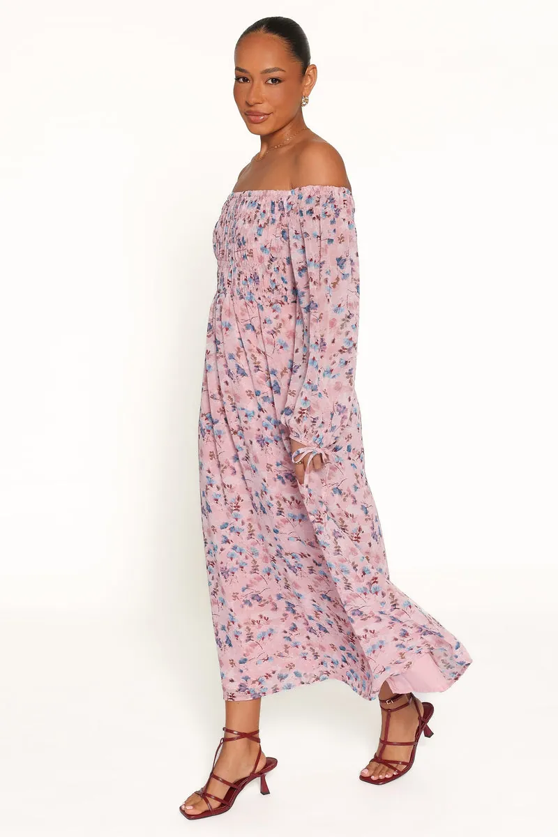 Vestido Longo Ombro a Ombro Harlon Rosa Floral - foto 3