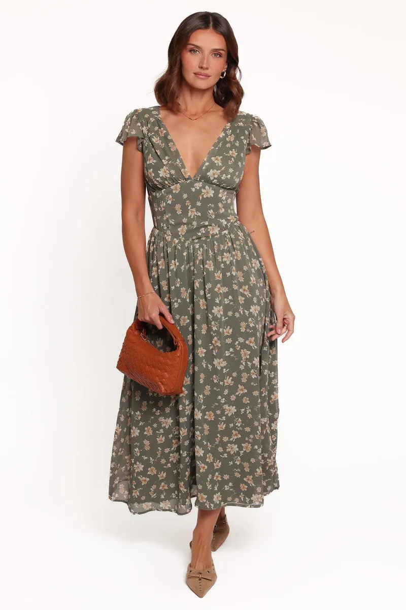 Vestido Midi Davie Verde-Oliva Floral - foto 2