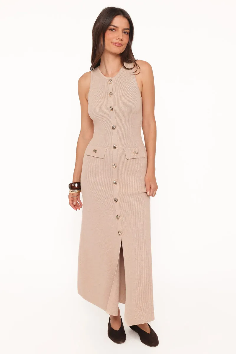 Vestido Tricô Aspen Button Up Oatmeal - foto 1